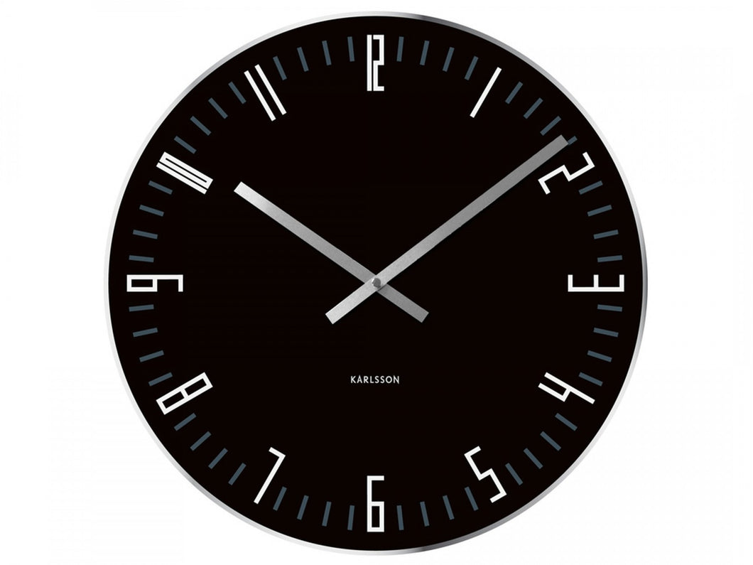 Wall clock Slim Index black glass mirror edge